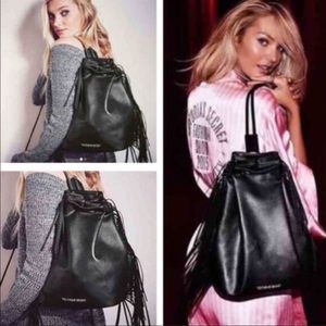 Victoria Secret black fringe backpack tote bag
